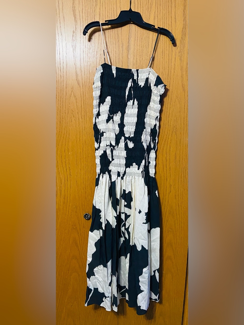 H&M Floral Smocked Maxi Dress in Black & White